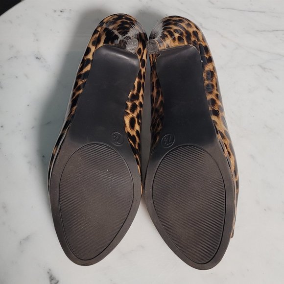 Merona Patent Leopard Print Open Toe Pumps Size 7.5 - Picture 10 of 10